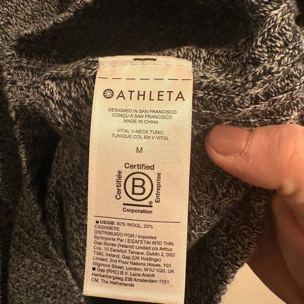 ATHLETA Vital V-Neck Tunic Sweater Cashmere Wool Blend Gray Heathered Medium - Picture 4 of 4